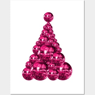 70s Pink Magenta Disco Ball Christmas Tree Posters and Art